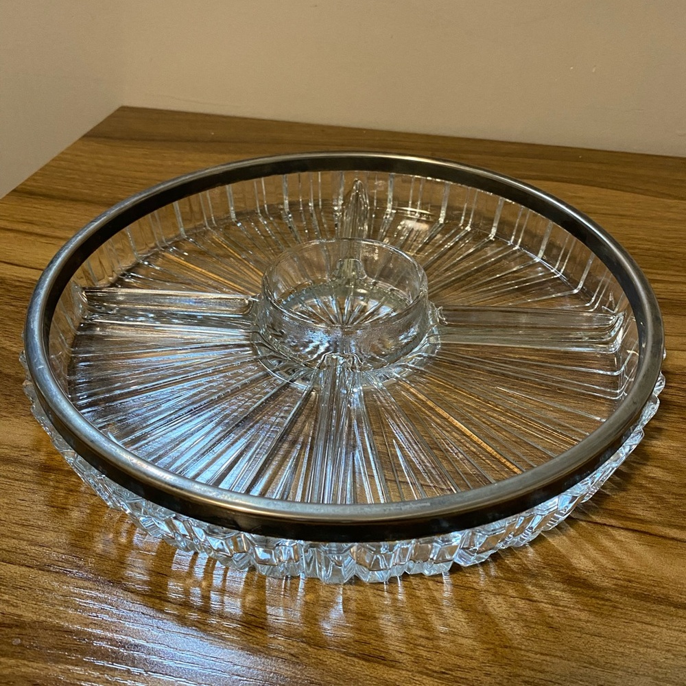 Beautiful vintage appetizer serving dish with silver rim